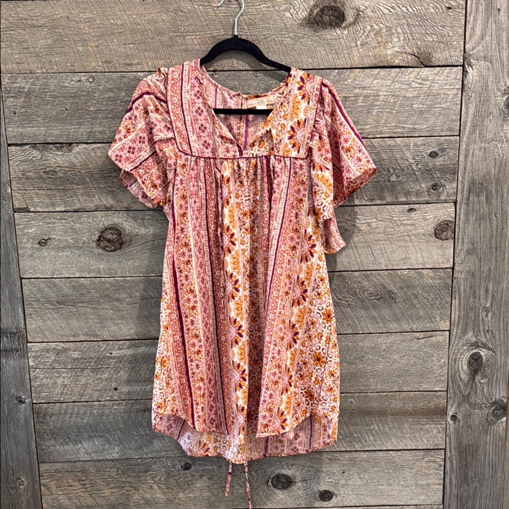 Floral Boho Dress with Ruffle Sleeves